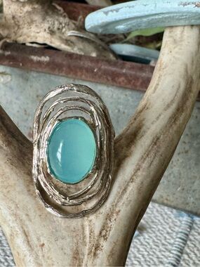 Zuman Israel Sterling Silver Ring with Aqua Blue Stone